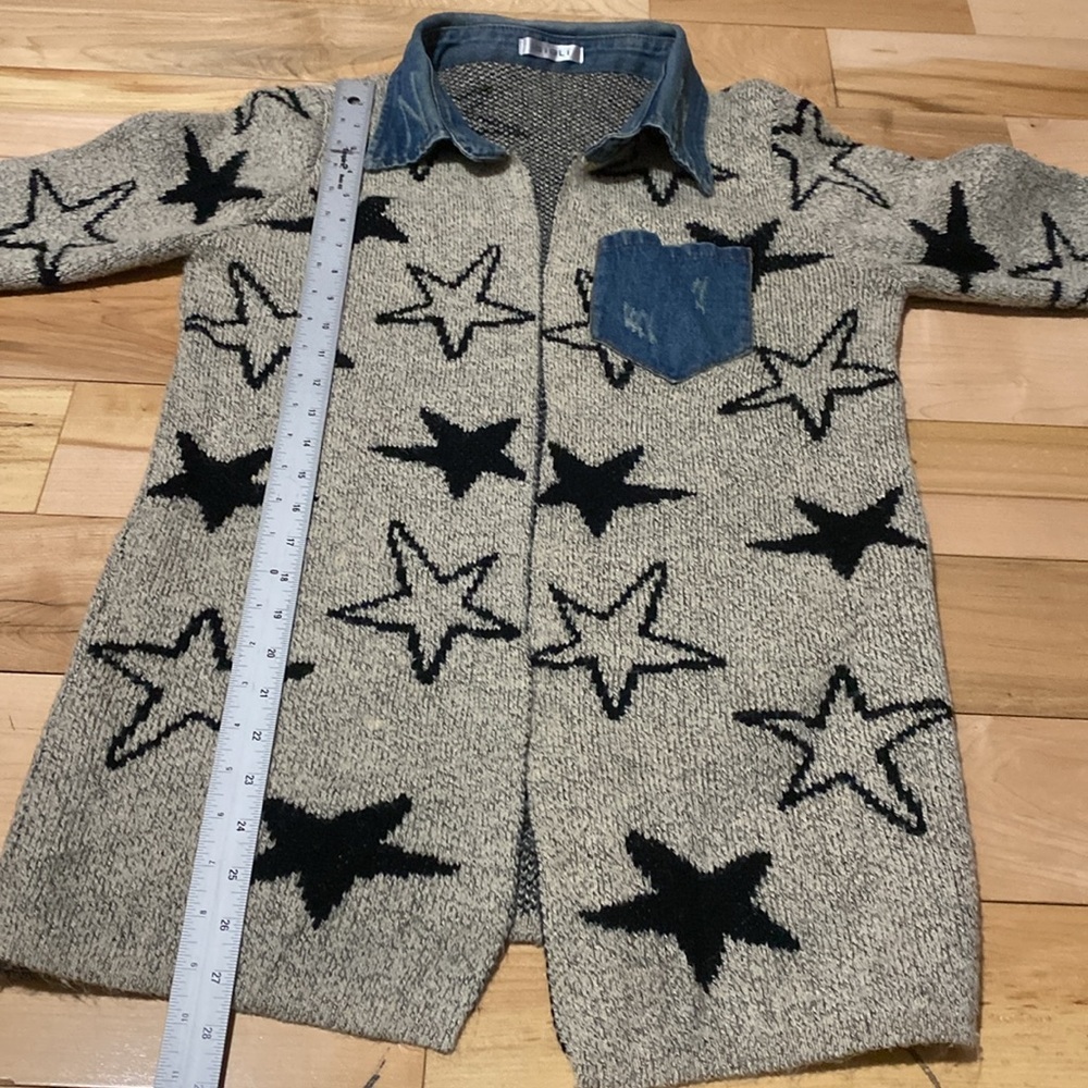 Igigli Star Patterned Cardigan with Denim Collar - Picture 5 of 17
